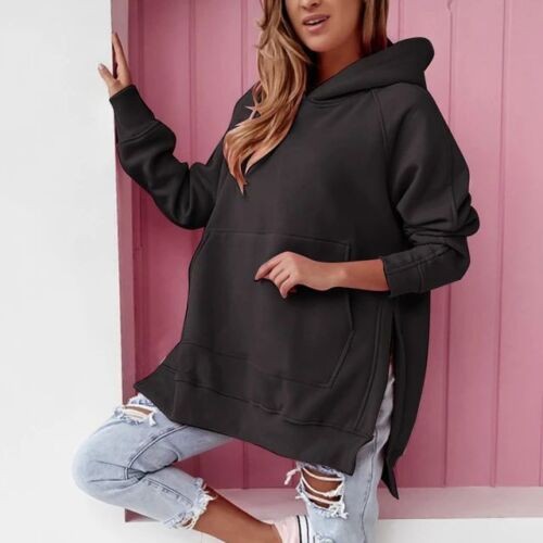 Womens Fleece Hooded Ladies Long Sleeve Zip Up Sweatshirt Pockets Jacket Dress