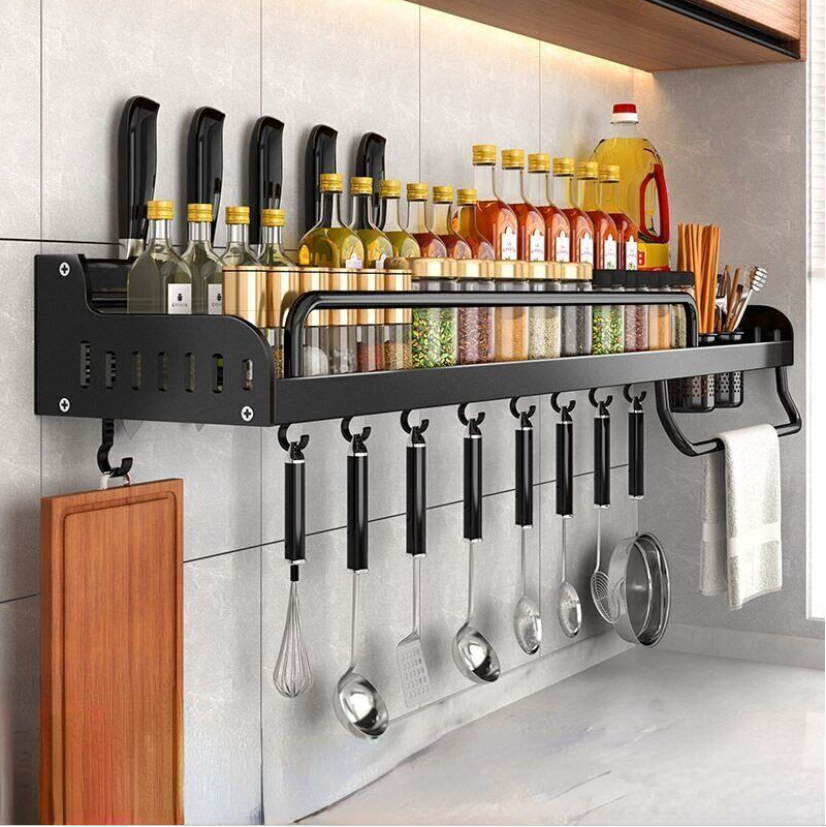 Kitchen Shelf Wall-mounted Spice Storage Racks Punch-free Kitchen Holder Wall