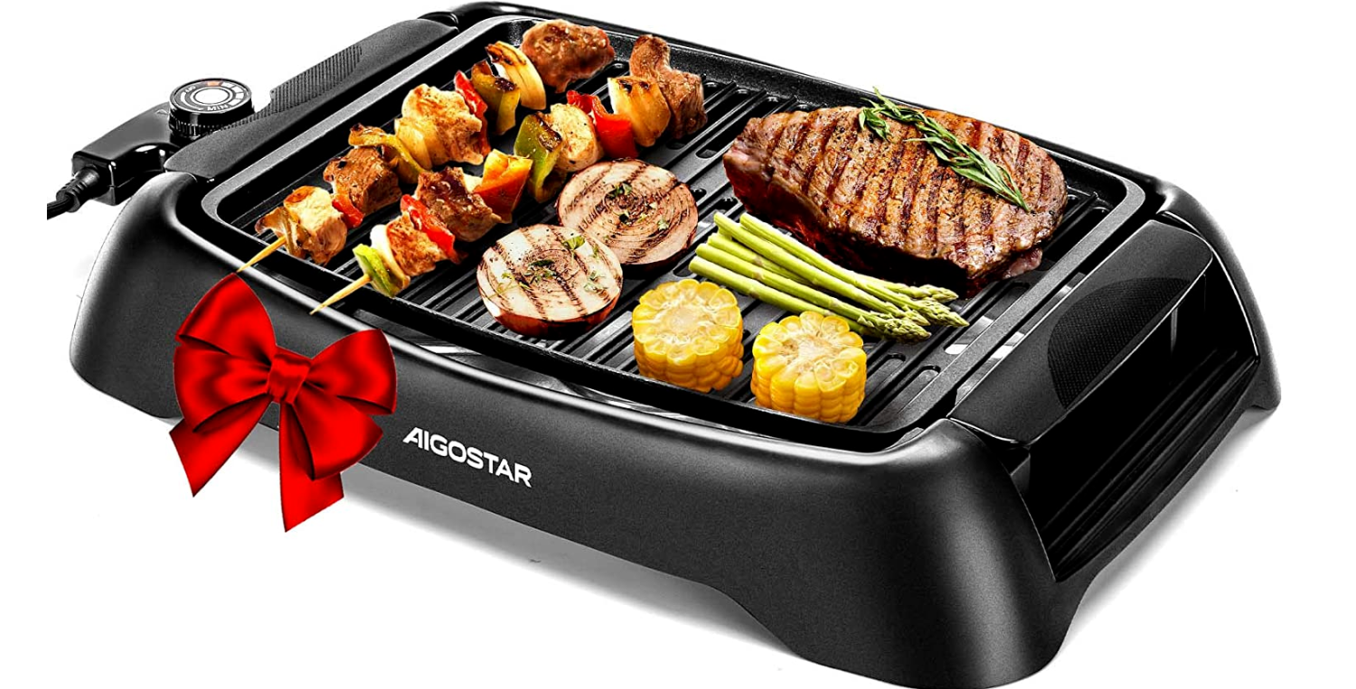 Smokeless Indoor Grill, 1200W Electric Grill Non-Stick Cooking Removable Plate &