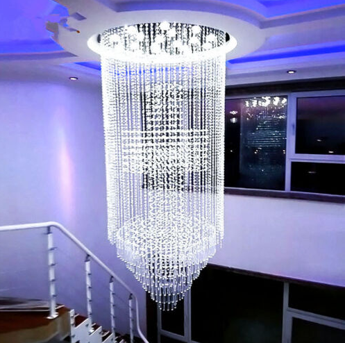 LED Crystal chandelier villa living room stair pendant lamp hotel lobby lighting