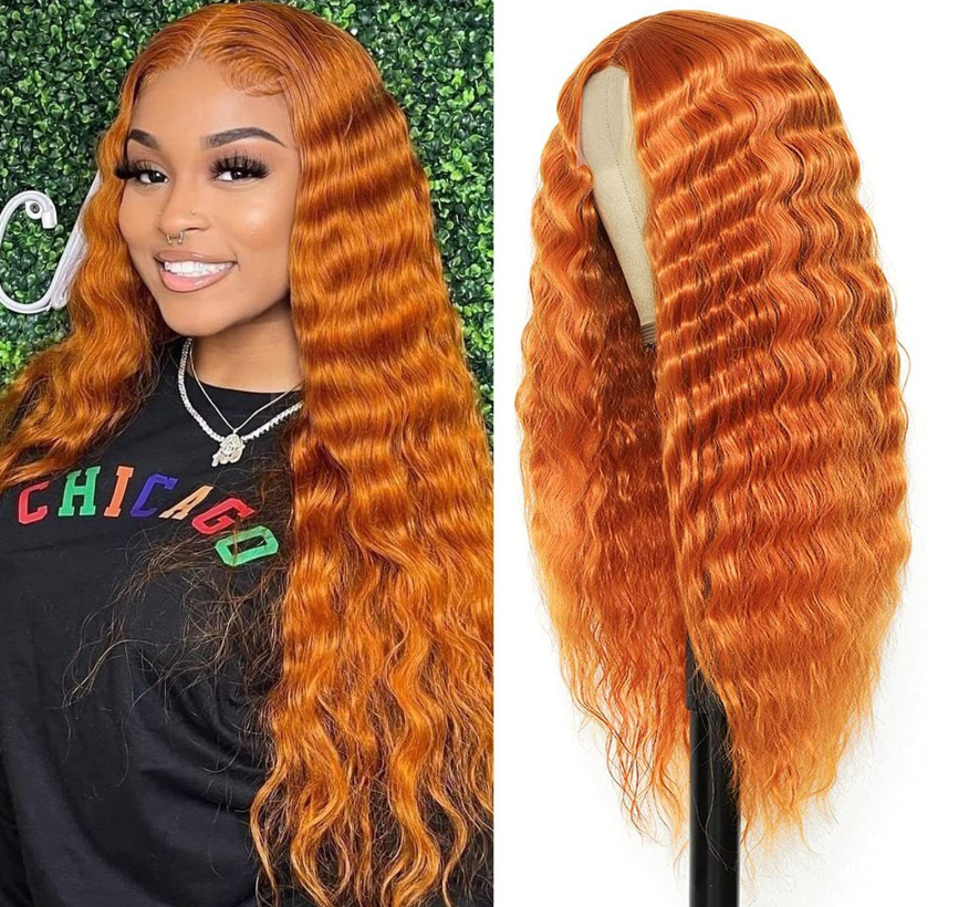 Long Deep Wave Wig 28" Synthetic Curly Wigs 4" Fake Scalp Curly Lace Front Wigs